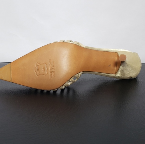 Stuart Weitzman Gold Pearl Criss Cross Heels 6.5 - Picture 6 of 6